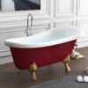 Luxury Red Freestanding Clawfoot Bathtub with Gold Feet – Vintage Roll Top Soaking Tub