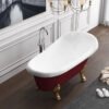 Luxury Red Freestanding Clawfoot Bathtub with Gold Feet – Vintage Roll Top Soaking Tub