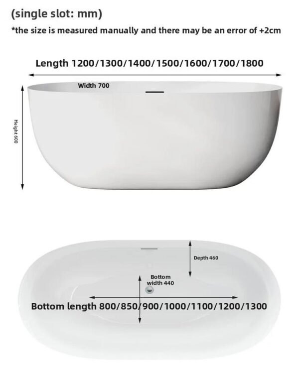 Luxury White Freestanding Oval Soaking Bathtub