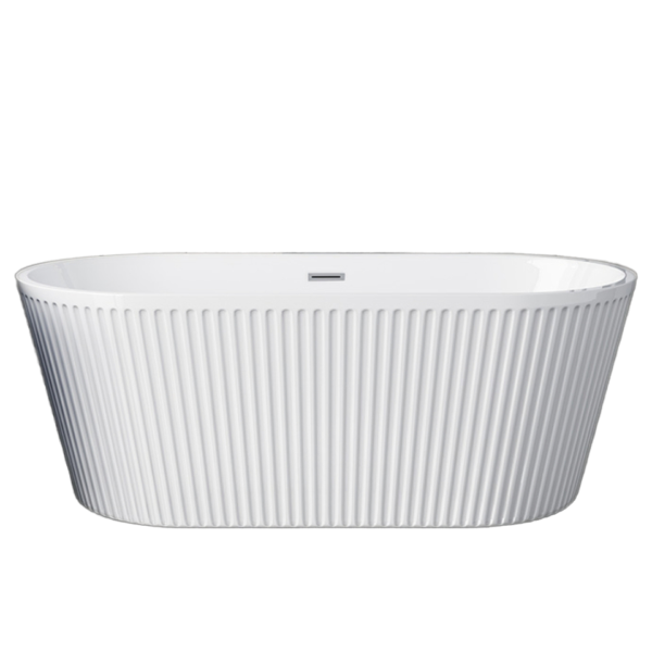 Luxury White Fluted Freestanding Soaking Bathtub – Modern Textured Oval Standalone Tub