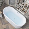 Luxury White Fluted Freestanding Soaking Bathtub – Modern Textured Oval Standalone Tub