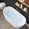 Luxury White Fluted Freestanding Soaking Bathtub – Modern Textured Oval Standalone Tub
