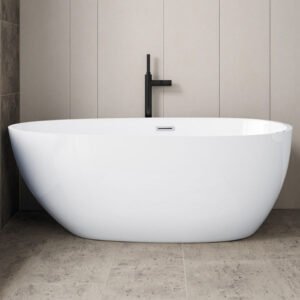 Modern White Freestanding Deep Soaking Bathtub – Luxury Oval Standalone Spa Tub