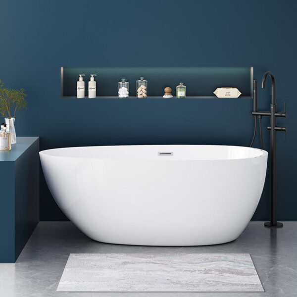Modern White Freestanding Deep Soaking Bathtub – Luxury Oval Standalone Spa Tub