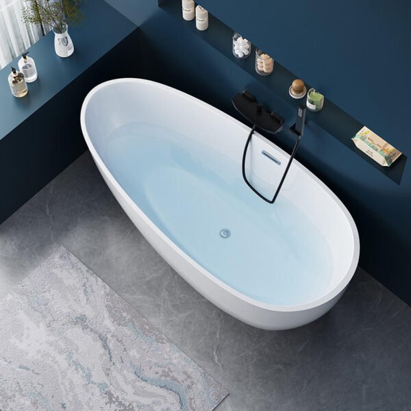 Modern White Freestanding Deep Soaking Bathtub – Luxury Oval Standalone Spa Tub
