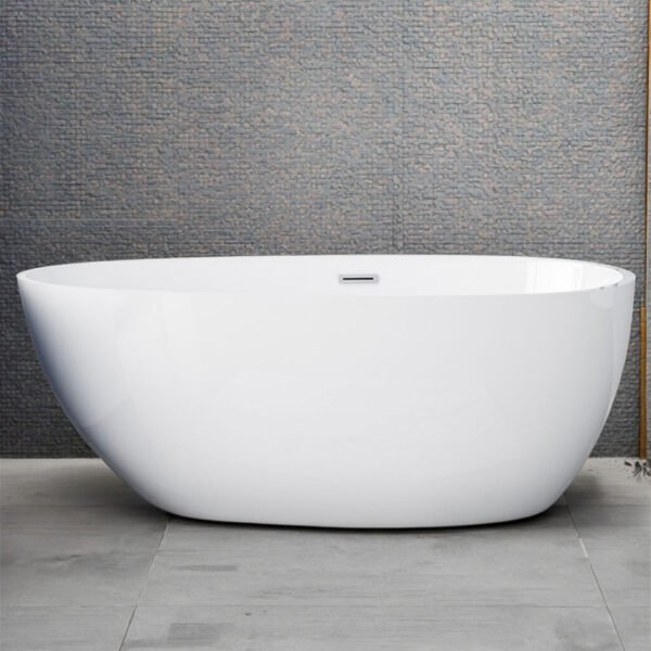 Modern White Freestanding Deep Soaking Bathtub – Luxury Oval Standalone Spa Tub