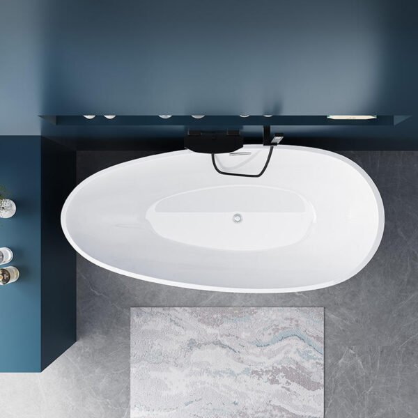 Modern White Freestanding Deep Soaking Bathtub – Luxury Oval Standalone Spa Tub