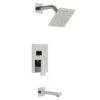 Shower Faucet (1) Modern Square Wall-Mounted Rainfall Shower System with Tub Spout – Polished Chrome