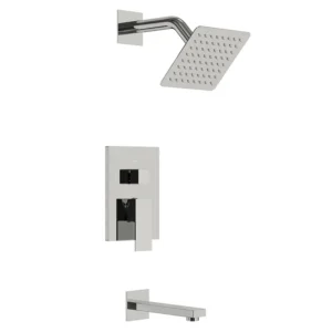 Modern Square Wall-Mounted Rainfall Shower System with Tub Spout – Polished Chrome