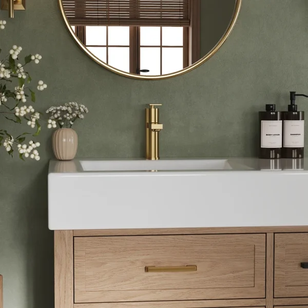 Modern Brushed Gold Single Handle Bathroom Sink Faucet – Cylindrical Design