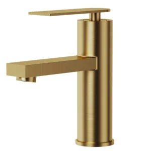 Modern Brushed Gold Single Handle Bathroom Sink Faucet – Cylindrical Design