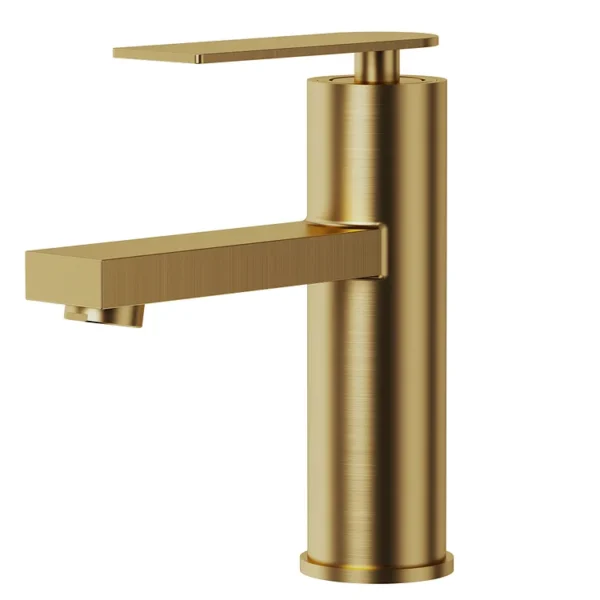 Modern Brushed Gold Single Handle Bathroom Sink Faucet – Cylindrical Design