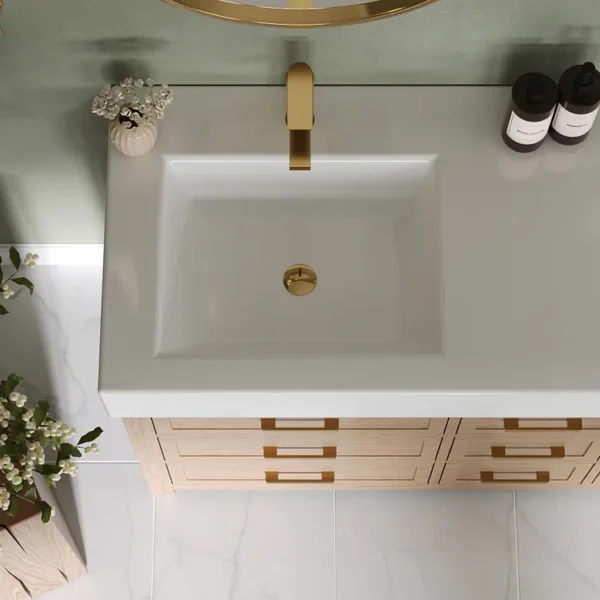 Modern Brushed Gold Single Handle Bathroom Sink Faucet – Cylindrical Design