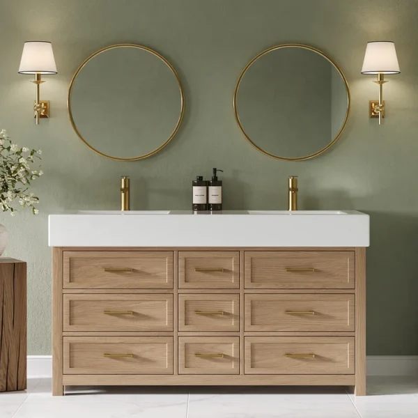 Modern Brushed Gold Single Handle Bathroom Sink Faucet – Cylindrical Design