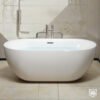 Modern White Freestanding Oval Soaking Bathtub – Minimalist Luxury Standalone Tub