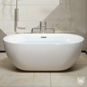 Modern White Freestanding Oval Soaking Bathtub – Minimalist Luxury Standalone Tub