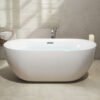 Modern White Freestanding Oval Soaking Bathtub – Minimalist Luxury Standalone Tub