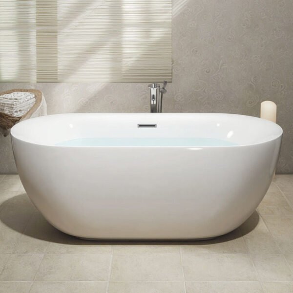 Modern White Freestanding Oval Soaking Bathtub – Minimalist Luxury Standalone Tub