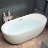 Modern White Freestanding Oval Soaking Bathtub – Minimalist Luxury Standalone Tub