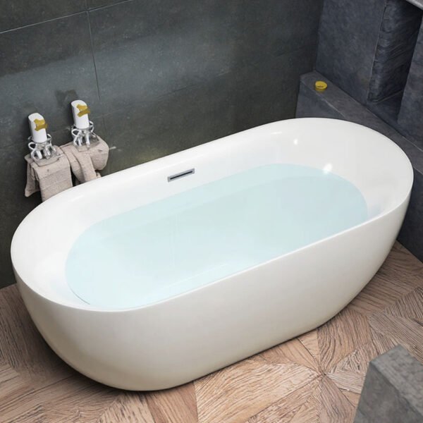 Modern White Freestanding Oval Soaking Bathtub – Minimalist Luxury Standalone Tub