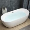 Modern White Freestanding Oval Soaking Bathtub – Minimalist Luxury Standalone Tub