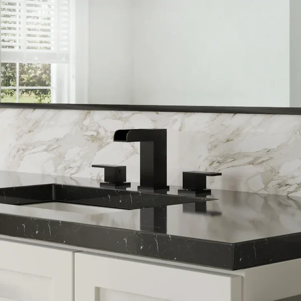Modern Matte Black Widespread Waterfall Bathroom Sink Faucet