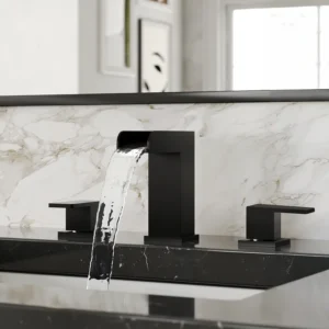 Modern Matte Black Widespread Waterfall Bathroom Sink Faucet