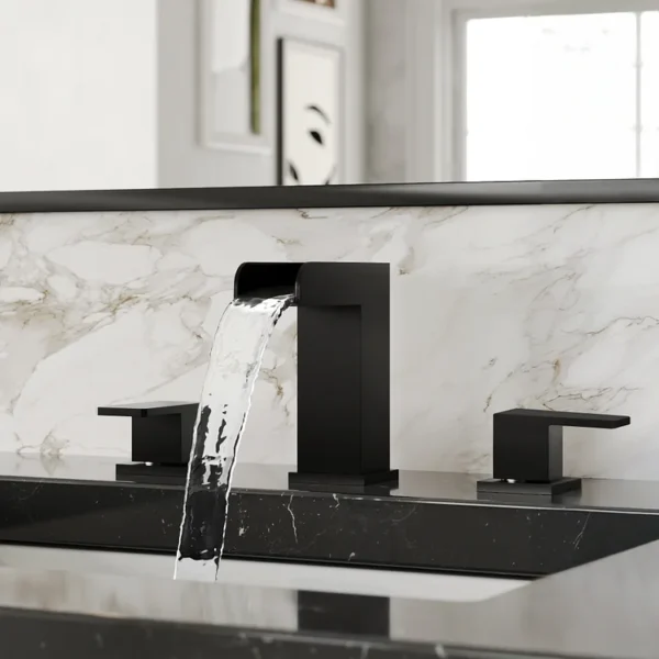 Modern Matte Black Widespread Waterfall Bathroom Sink Faucet
