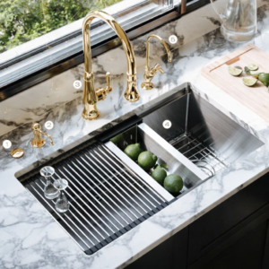 Luxury Workstation Undermount Kitchen Sink with Accessories & Gold Faucet Set
