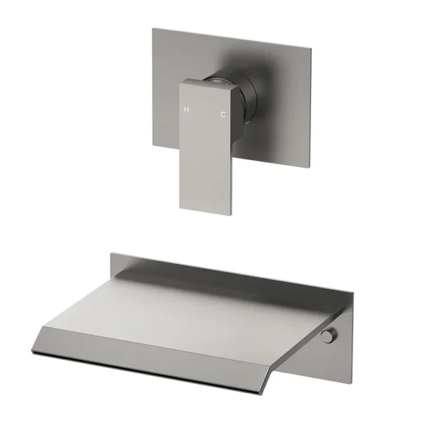 Modern Brushed Nickel Wall-Mounted Waterfall Bathtub Faucet – Wide Spout Tub Filler
