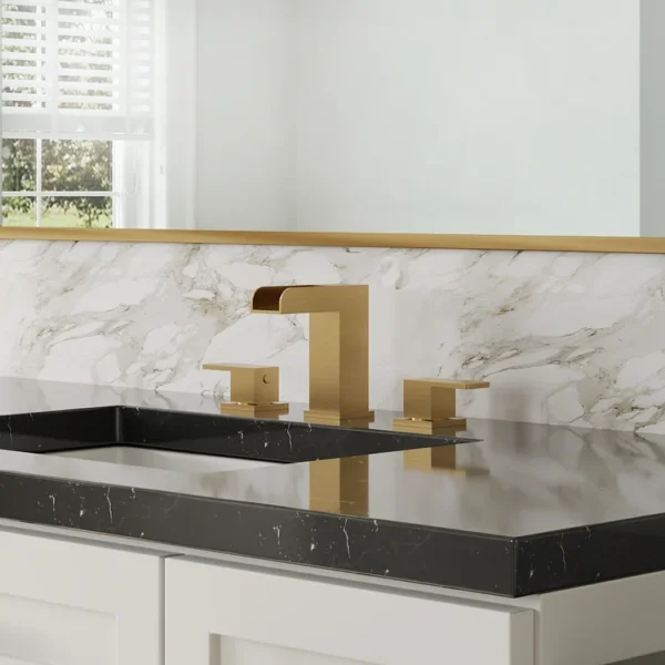 Modern Brushed Nickel Widespread Waterfall Bathroom Sink Faucet