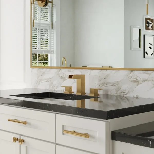 Modern Brushed Nickel Widespread Waterfall Bathroom Sink Faucet