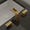 Modern Brushed Nickel Widespread Waterfall Bathroom Sink Faucet