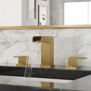 Modern Brushed Nickel Widespread Waterfall Bathroom Sink Faucet