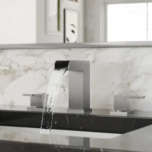 Modern Brushed Nickel Widespread Waterfall Bathroom Sink Faucet