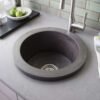Round Stone Composite Countertop Prep & Bar Sink – Modern Concrete Finish