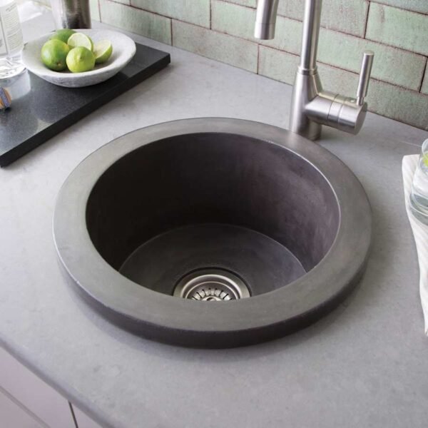 Round Stone Composite Countertop Prep & Bar Sink – Modern Concrete Finish