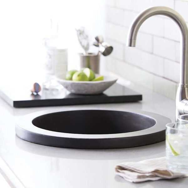 Round Stone Composite Countertop Prep & Bar Sink – Modern Concrete Finish