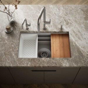 Workstation Stainless Steel Farmhouse Kitchen Sink with Integrated Accessories