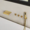 bathtub faucet Luxury Brushed Gold Deck-Mounted Waterfall Bathtub Faucet with Hand Shower