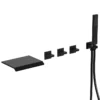 Matte Black Wall-Mounted Waterfall Bathtub Faucet with Handheld Shower – Modern Tub Filler Set