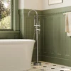 Modern Brushed Nickel Freestanding Bathtub Faucet with Hand Shower