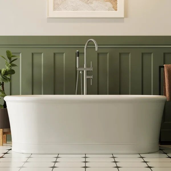 Modern Brushed Nickel Freestanding Bathtub Faucet with Hand Shower