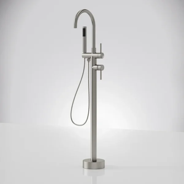 Modern Brushed Nickel Freestanding Bathtub Faucet with Hand Shower