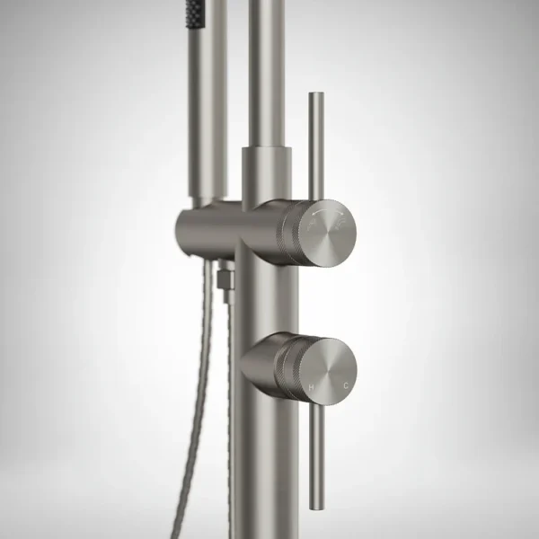 Modern Brushed Nickel Freestanding Bathtub Faucet with Hand Shower