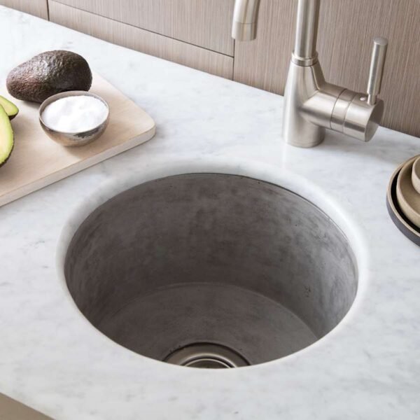 luxury prep sink (1) Round Concrete Undermount Kitchen Sink – Modern Minimalist Single Bowl Sink