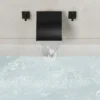 Matte Black Wall-Mounted Waterfall Bathtub Faucet – Modern Wide Spout Tub Filler