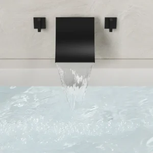 Matte Black Wall-Mounted Waterfall Bathtub Faucet – Modern Wide Spout Tub Filler