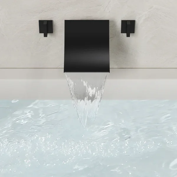 Matte Black Wall-Mounted Waterfall Bathtub Faucet – Modern Wide Spout Tub Filler