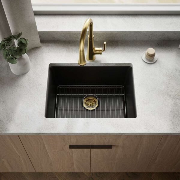 Matte Black Workstation Single Bowl Kitchen Sink with Bottom Grid